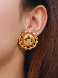 Modern Minimalist 18k Gold Stainless Steel Anti-Color Fading and Anti-Allergy Glossy Sun Earrings - A Valentine's Day Gift for Your Girlfriend