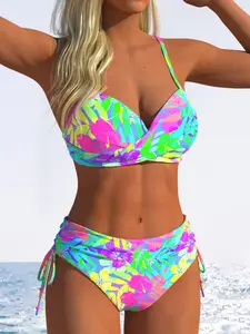Women's Fashion Sexy Bikini Swimsuit, Colorful Print, Bright Colors, Perfect for Beach Photos, Stylish and Eye-Catching, Floral Print Bikini