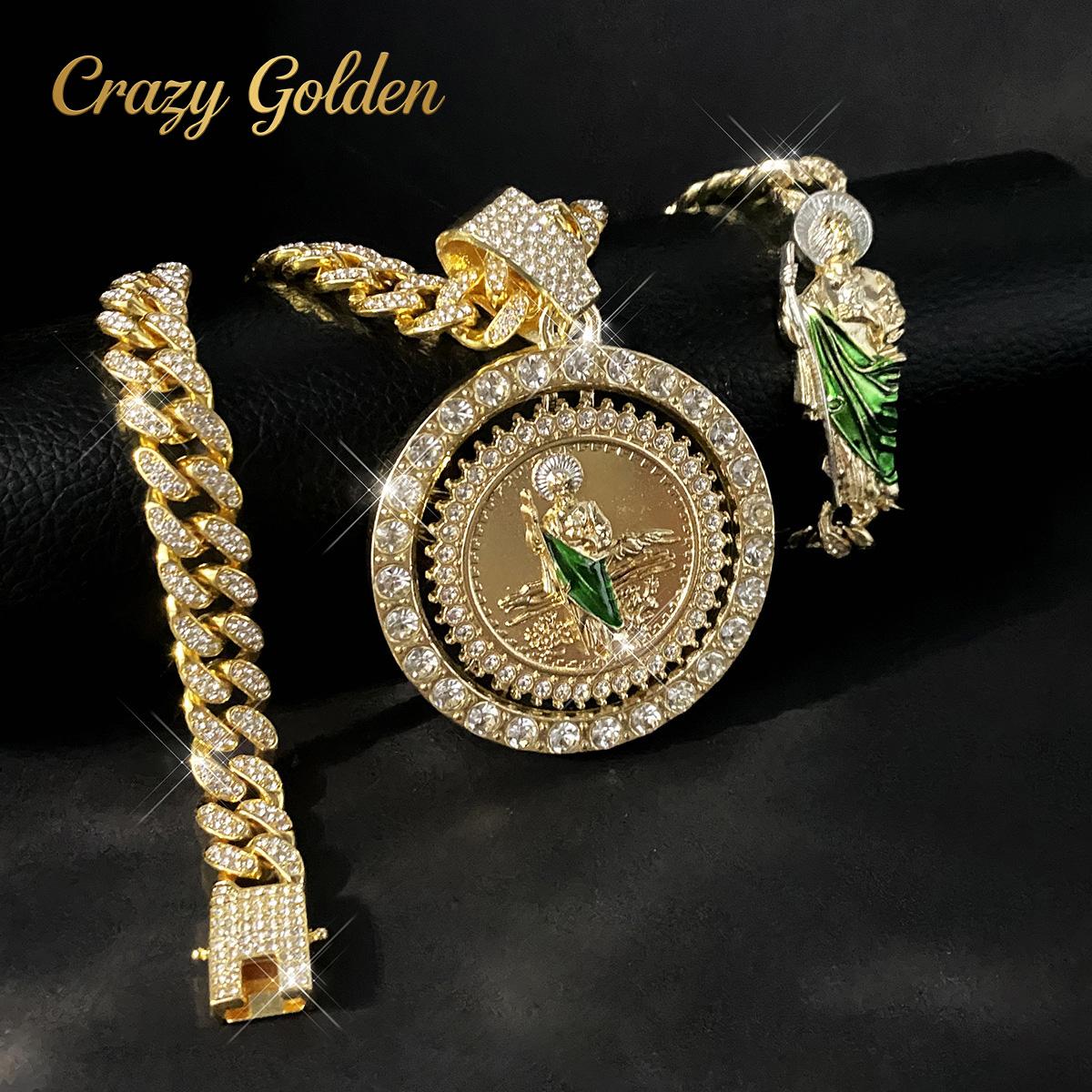 Faith-Inspired Accessory Set — The Perfect Holiday Gift — Unisex Rotating Religious Icon Pendant Necklace with Diamond Accents & Cuban Link Chain — Mother's Day Edition