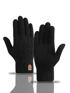 Men's Winter Warm Touchscreen Gloves, Fleece Lined Thick Knit Cycling Gloves, Five-Finger Wool Gloves for Cold Weather Protection, Mountaineering Training Gloves