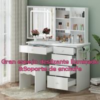 Large Sliding Lighted Mirror & Power Strip/ White