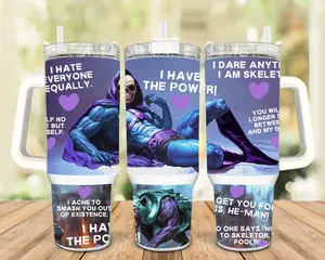 Hunky Skeletor 40 oz. Insulated Stainless Steel Tumbler with Funny Bold Motivational Quotes and Renaissance-Style Character Illustration Featuring Panthor Washable Drinkware Water Bottles Portable