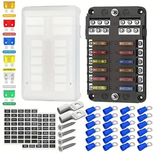 12V Fuse Box 12 Way, Ato/atc Marine Fuse Panel with LED Indicator, 24v Car Fuse Block, Automotive Fuse Holder for Cars, Boats, Rvs, Trucks