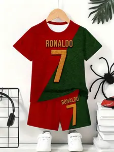 2026 Summer Kids 3D Print Set, Ronaldo 7 Jersey Shorts Two-Piece, Tee Shorts Set, Portugal Team, Casual Football Sportswear