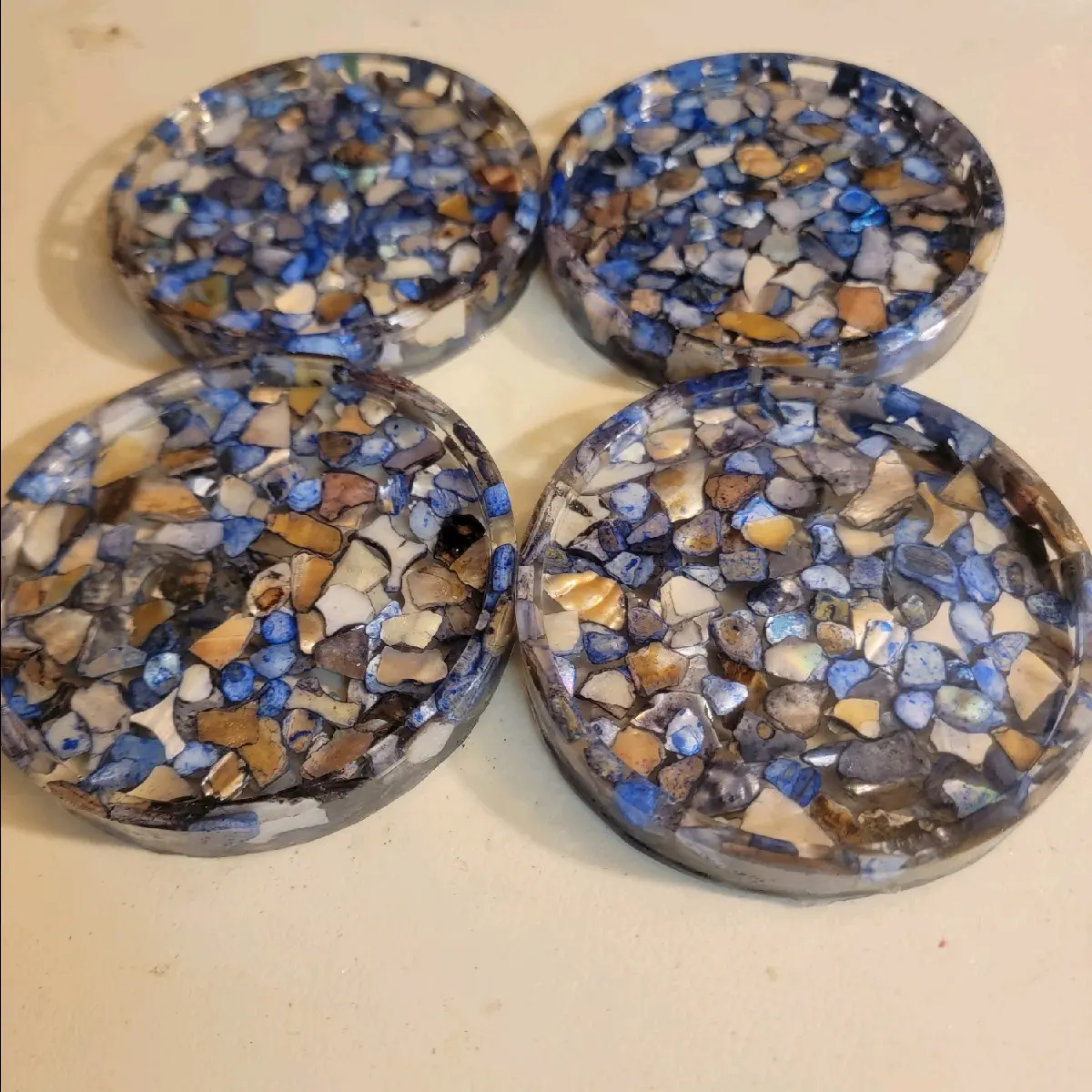Resin crushed shells coasters set of 4.