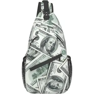 Funny American Dollar Money Sling Bag Crossbody Backpack for Men Women Heap Of One Hundred Dollar Bills Money Background Chest Bag Casual Shoulder Backpack Travel Hiking Daypack Outdoors