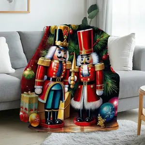 Nutcracker Soldier Flannel Blanket -Bedding, Room Decor, Christmas & Halloween Gift,  Nutcracker Print, Nutcracker Christmas Decorations, Nutcracker Wall Decor, Warm Blankets For Winter, Vintage Christmas Throws And Blankets,