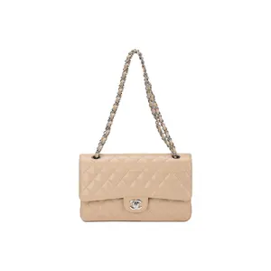 Pre-owned CHANEL Calfskin Shoulder Bags Classic Flap Classic Chain Leather Crossbody Bag with Diamond Quilting Medium