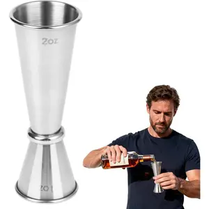 Stainless Steel Double Jigger for Bartending 1 oz/2 oz, Professional Cocktail Measuring Cup Shot Drink Measurer for Liquor Bar Bartender Tool Accessories Silver