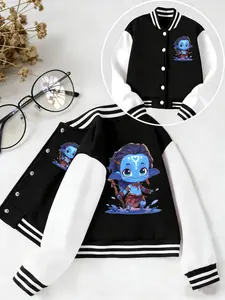 "avatar" Cartoon Print Jacket for Boys & Girls, Casual Spring & Fall Baseball Style, Comfortable School Gift