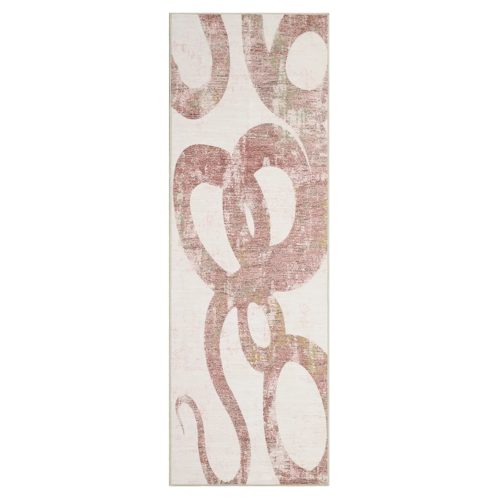 2 x 6 ft Polyester Low Pile Area Rug, Blush Pink Rectangular Foldable Modern Abstract Geometric Art Washable Home Decor Rug for Hallway, Bathroom, Home Decor Rugs, Low Pile Rug