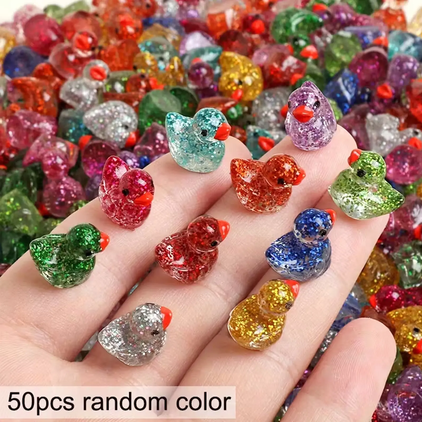 50pcs Glitter Mini Resin Decorative Ducklings for DIY Garden Micro Landscape Aquarium Potted Plant and Dollhouse Decorations Garden Accessories Garden Supplies