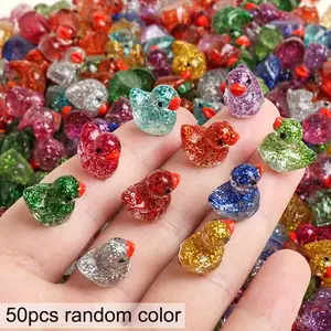 50pcs Glitter Mini Resin Ducklings for DIY Garden Micro Landscape Aquarium Potted Plant and Dollhouse Decorations Garden Accessories