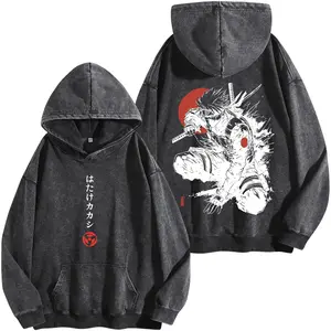 Kakashi Hatake Washed Hoodie, Naruto Anime Vintage Washed Tee, Sharingan Ninja Graphic Shirt, Oversized Japanese Streetwear, Dark Aesthetic Manga Top, Unisex Casual Anime Fashion