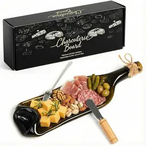 Melted Wine Bottle Serving Board Decorative Cheese Tray Charcuterie Board with Knife Fork Cracker Platter Beer Lover Gift for Party Housewarming Supplies (1,Brown,Wine Bottle)