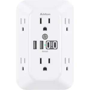 Surge Protector Outlet Extender, 6-Outlet Splitter with 4 USB Wall Charger(2 USB-C Ports), Multi Plug Wall Outlet 1800J Power Strip for Home Office Dorm Room Essentials