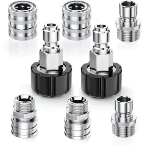Washer Quick Connect Kit, Stainless Steel  Washer Adapter Set, M22 Swivel 14mm to 3/8 Inch Quick Disconnect, 3/4 Inch Hose Fittings (8 Pack)