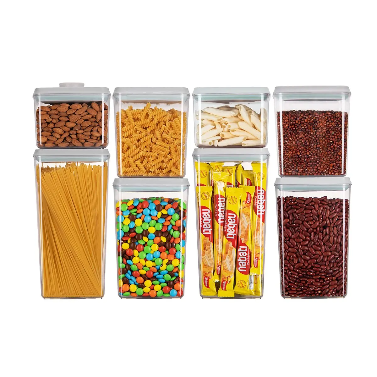 Ankou BPA-Free Transparent Airtight ABS Food Storage Containers with Pop Lids - 8 Multi-Size Stackable Storage Bins (1.2qt/1200ml, 2.0qt, 2.7qt, 3.3qt/3300ml x2) - Dustproof, Leak-Proof for Kitchen Pantry Organizing Cereal, Flour for Children and Adults