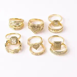 Women's 14K Laminated Gold Rings Collection - Casual & Elegant CZ Heart, Geometric Designs Costume Jewelry with Promise, Minimalist, Engraved Name, Custom Engraved Styles & Ring Sizer Gauge