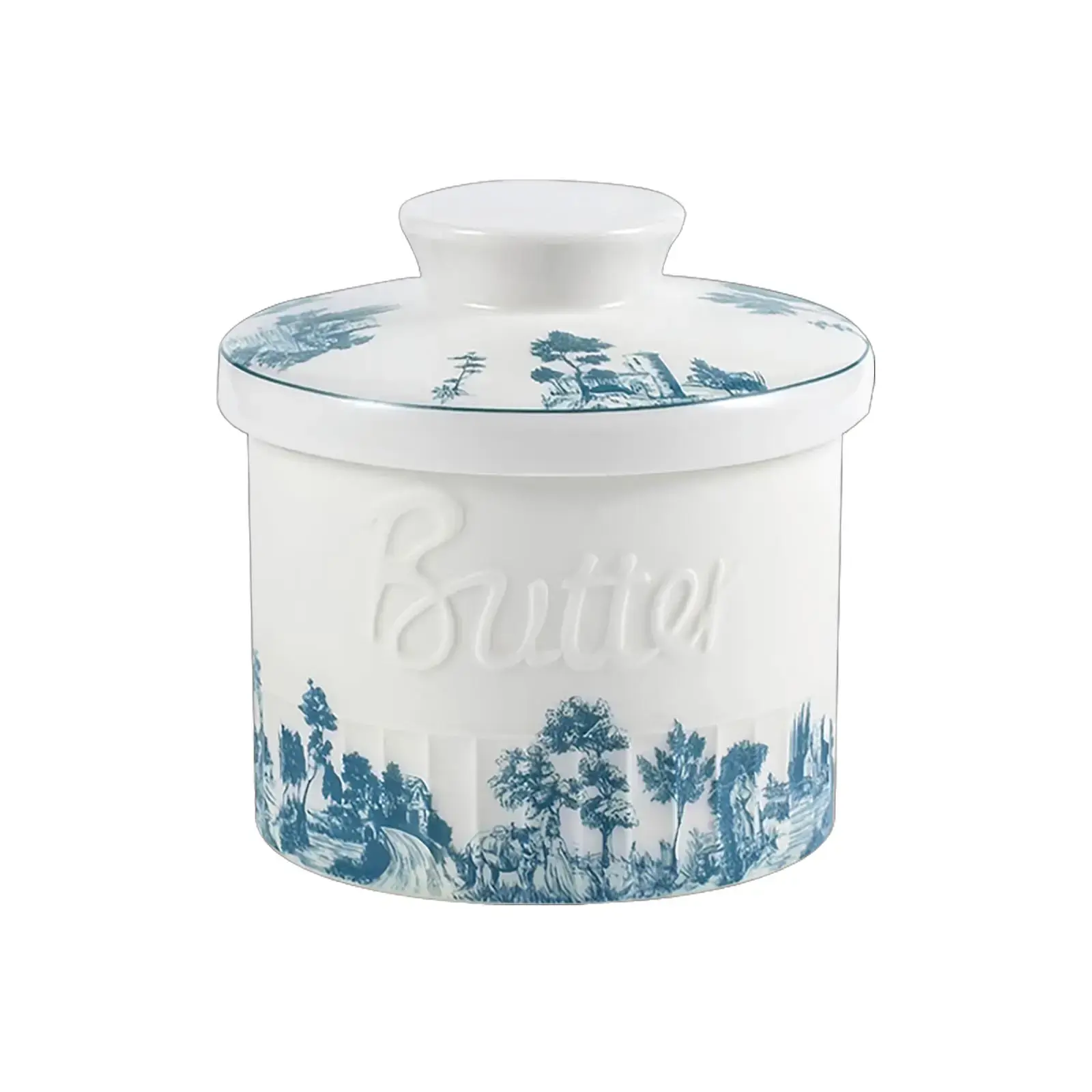French Butter Crock, Butter Crock For Counter With Water, Water Butter Dish Countertop French Ceramic Butter Dish Keeper springtok -blue and white porcelain springtok