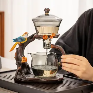 Creative Tree & Bird Design Glass Tea Kettle Tea Set, 1 Set Exquisite Elegant Tea Making Tool, Decorative Tea Making Tool for Home Office Use Glass Teapot