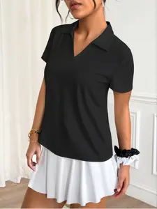 Women's Sporty Polo Shirt, Moisture-Wicking Breathable Comfort Short Sleeve Top, Ideal for Golf Baseball Tennis Activities, Breathable Sports Top