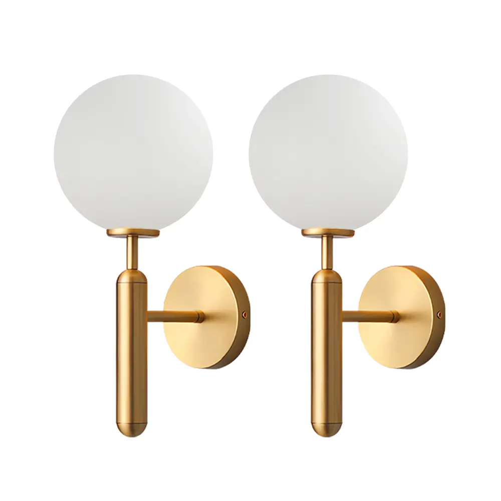 1 piece/2 pieces modern Nordic style spherical wall lamp, milky white spherical glass lampshade, brass finish, durable, suitable for bathroom, corridor, bedroom, living room, restaurant, hotel and other places