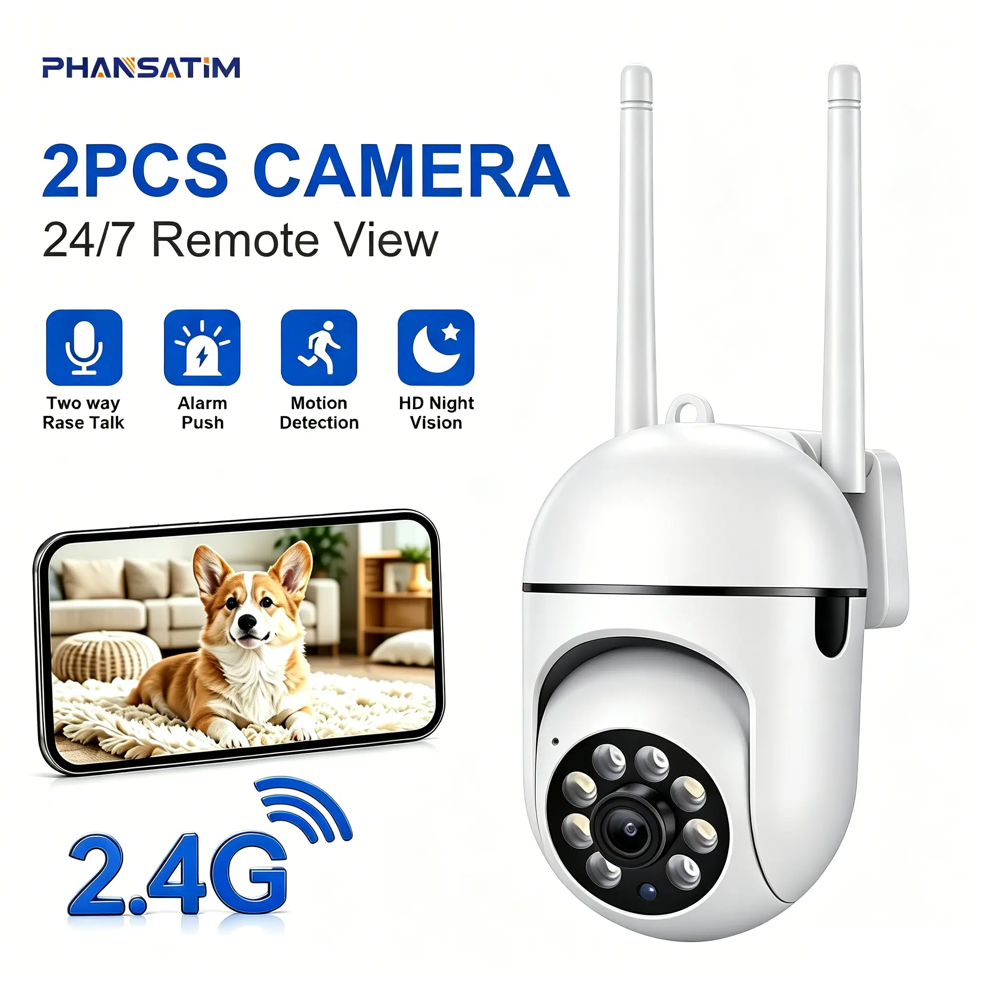 2.4G WiFi Pet/Baby Camera for Home, 1080P FHD 360° PTZ Pan/Tilt, Color Night Vision cam , smart Motion Tracking, Two-Way Audio Siren, USB Plug-in Power cameras for home safety