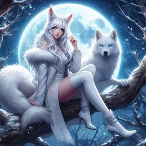 5D DIY Full Drill Diamond Painting - Diamond Painting Kit White Fox in Moonlight Mosaic Canvas DIY Wall Art, Home Wall Decoration