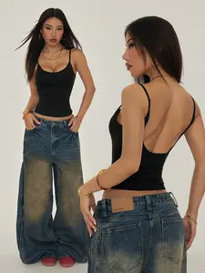 Y2K Backless Bodycon Fitted Tank Top, Sexy U-Neck Waist Cinching Basic, Slimming Design, Perfect for Trendy