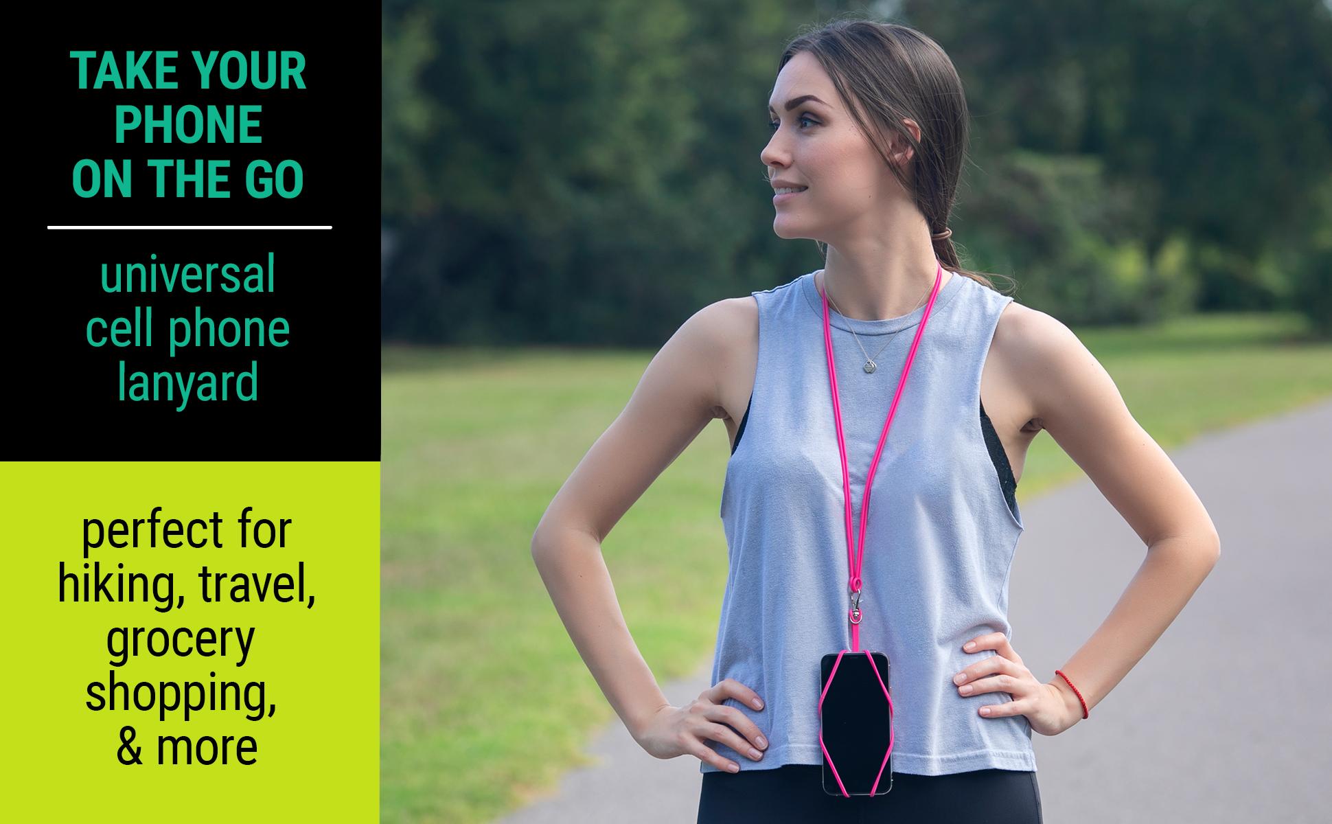 Gear Beast Cell Phone Lanyard - Universal Neck Phone Holder w/Card Pocket and Silicone Neck Strap - Compatible with Most Smartphones, Hot Pink