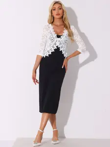 INSPIRE CHIC Evening 3/4 Sleeves Formal Elegant Bolero Cardigan Floral Lace Shrug
