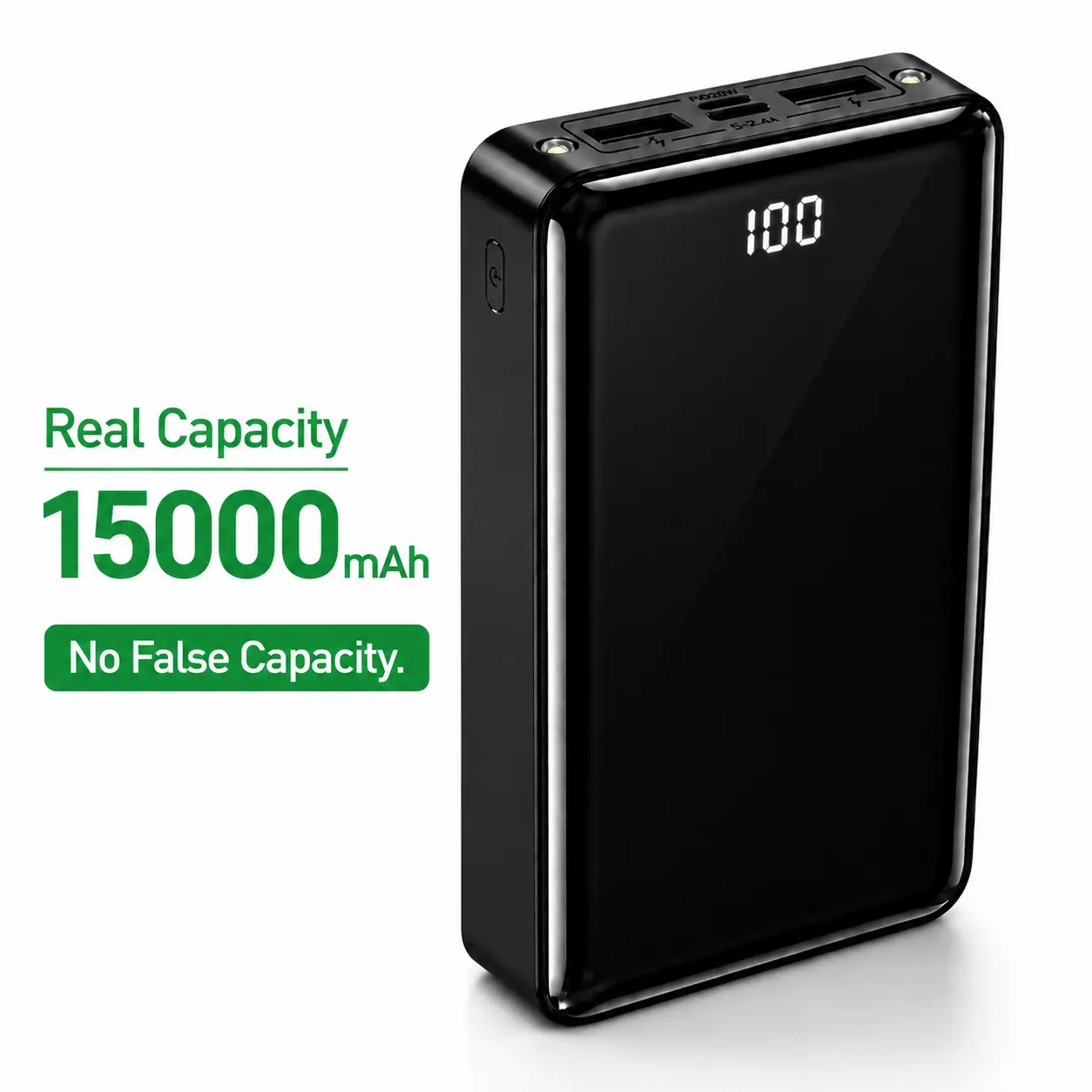 15000mAh Real Capacity Power Bank Fast Charging Portable Charger with Digital Display Dual LED Emergency Lights for iPhone Android Travel Outdoor
