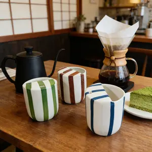 Striped Coffee Mug, Handmade Ceramic Travel Cup, Creative Straw Ceramic Mug, High-Aesthetic Ceramic Mug for Home Use, Stylish Drinkware for Home and Office