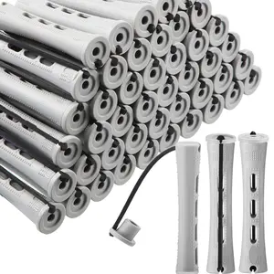 Women's 60-Piece 0.59 Inch Gray Short Perm Rods Kit, Non-Slip Plastic Cold Wave Perm Rods with Elastic Rubber Bands for Hairdressing Styling (Natural Hair)