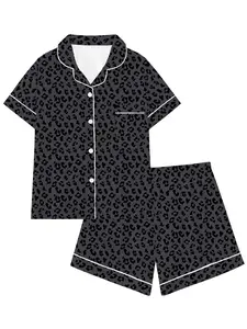 Leopard Print Summer Sexy Lapel Short Sleeve Pajama Set, Comfortable Sleepwear for Home and Outdoors, Perfect Gift for Relaxing Nights