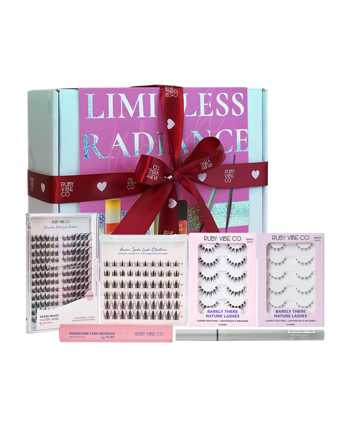 [RUBY VIBE CO] Dramatic Lash Artist Collection Gift Set, Faux Mink Cluster & Natural Lashes with Adhesive & Eyeliner Kit
