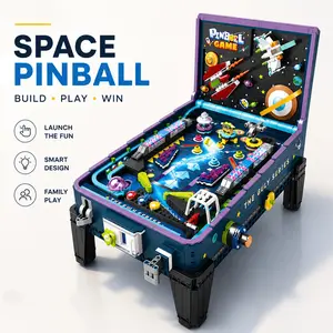 Retro Arcade Space Pinball Machine Building Set - LED Lights, Music, Mechanical Interactive Table, STEM Construction Toy Gift for Kids