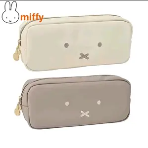 Cute Miffyy Kawaii Pencil Box | Leather Waterproof Zipper Embroidery Storage Bag Cartoon Rabbit Portable Cosmetic Bag Girl Gift