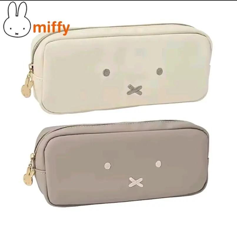 Cute Miffyy Kawaii Pencil Box | Leather Waterproof Zipper Embroidery Storage Bag Cartoon Rabbit Portable Cosmetic Bag Girl Gift