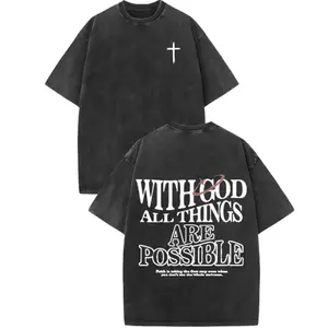 Matthew Print Cross Design Vintage Graphic Tee Acid Washed Cotton T-Shirt Regular Fit Round Neck Casual for All Seasons Unisex Top Black Crewneck