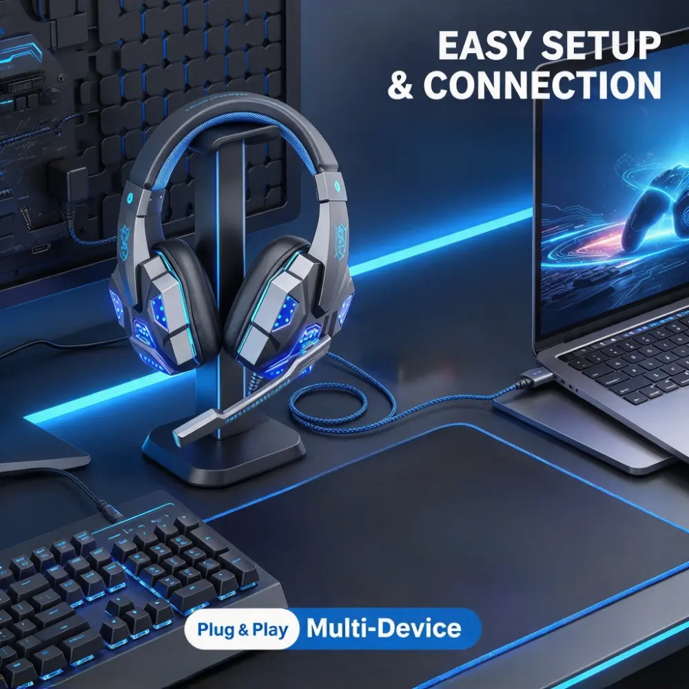 1pc Wired Head-Mounted LED Gaming Headset with Noise-Canceling Microphone, Compatible with PC, Laptop, PS4, PS5, Xbox, Switch for Adult Party & Board Game Enthusiasts