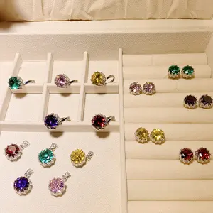 Lab Grown Colored Gemstone Red, Purple, Yellow And Pink Diamond Set Ring, Ear Stud, Pendant, Women'S Festival Jewelry Accessory