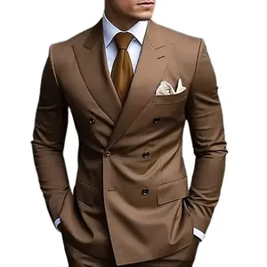 HighQualityBrownMen'sSuitsDoubleBreastedBespokePeakedLapelFormalBlazerSlimFit2PieceJacketPantsFathersdaygiftMenswearBusinessCasualOutfitsLongsleevesWorkwear