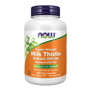 NOW Supplements, Milk Thistle Extract, Double Strength 300 mg, Silymarin (240 mg), Supports Liver Function*, With Artichoke and Dandelion, 200 Veg Capsules