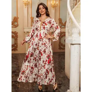 Eid Muslim Abaya for Women Party Dresses Jalabiya Flower Print Vestidos Tassel Ramadan Morocco Dubai Abayas Kaftan Arab Robe