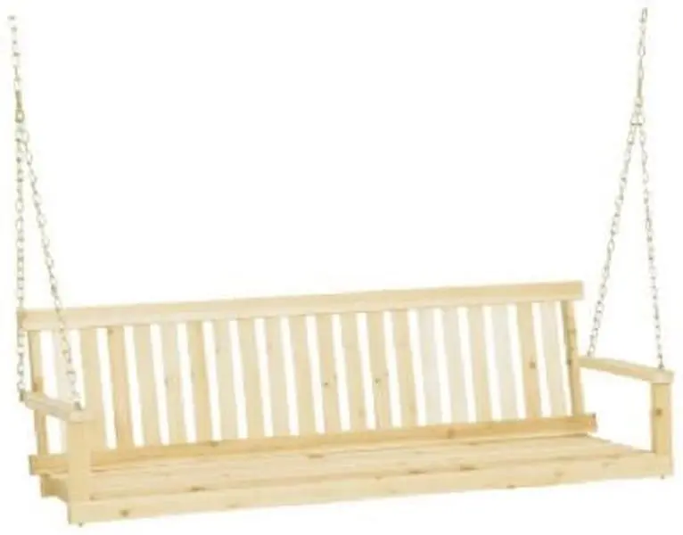 212 MAIN 60-Inch Cypress Wood Porch Swing, Outdoor Swing with Natural Finish and Hanging Chains, Stain or Paint to Personalize, Outdoor Swing Set