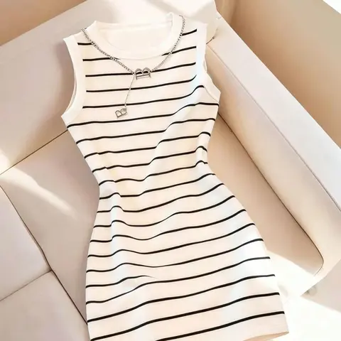 Women's Fashion Casual Striped Sleeveless Summer Dress, Perfect for Daily Shopping, Office Commute, Stylish and Comfortable Wear, Day