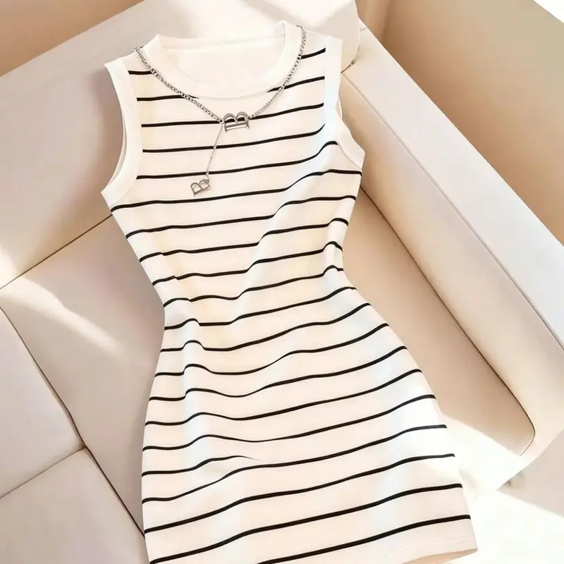 Women's Fashion Casual Striped Sleeveless Summer Dress, Perfect for Daily Shopping, Office Commute, Stylish and Comfortable Wear, Day