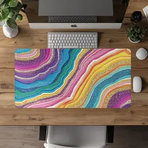 Rainbow Agate Desk Mat, Colorful Geode Desk Pad, Boho Desk Decor, Cottagecore Desk Decor, Artistic Mousepad, Cute Office Decor, XL Mousepad